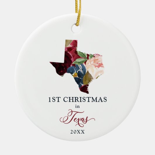 Persoonlijke Eerste Kerstmis in Texas State Floral Keramisch Ornament (Voorkant)