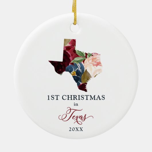 Persoonlijke Eerste Kerstmis in Texas State Floral Keramisch Ornament (Achterkant)