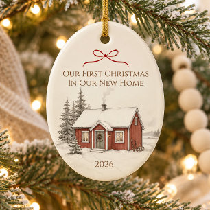 Persoonlijke Eerste Kerstmis Nieuw Huis Cottage Or Keramisch Ornament