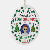 Persoonlijke Eerste Officier Aangepaste Naam Kerst Keramisch Ornament (Rechts)