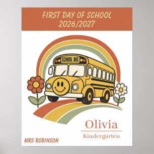 Persoonlijke eerste schooldag Retro schoolbus Poster