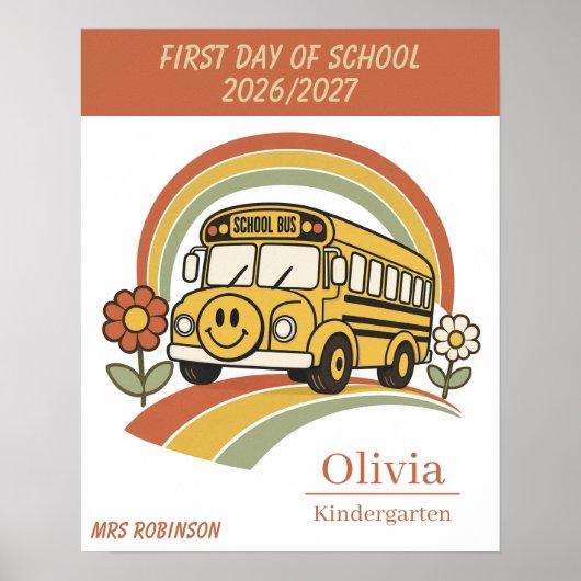 Persoonlijke eerste schooldag Retro schoolbus Poster (Voorkant)