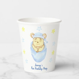 Persoonlijke eerste verjaardag Teddy Beer Jongen  Papieren Bekers