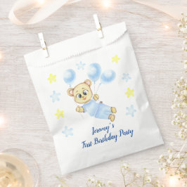 Persoonlijke eerste verjaardag Teddybeer Jongen Bedankzakje