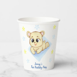 Persoonlijke eerste verjaardag Teddybeer Jongen  Papieren Bekers