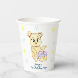 Persoonlijke eerste verjaardag Teddybeer Jongen  Papieren Bekers