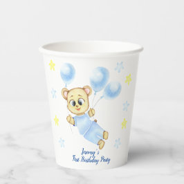 Persoonlijke eerste verjaardag Teddybeer Jongen  Papieren Bekers