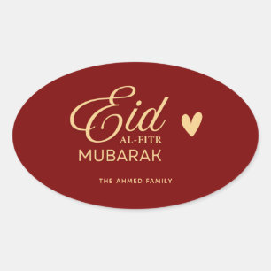Persoonlijke Eid al-Fitr Mubarak ovaal in goud Ovale Sticker