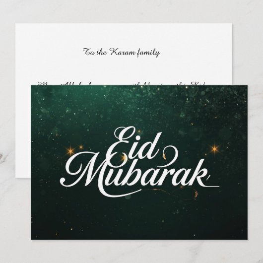 Persoonlijke Eid Mubarak Elegante moderne kaart (Voorkant / Achterkant)