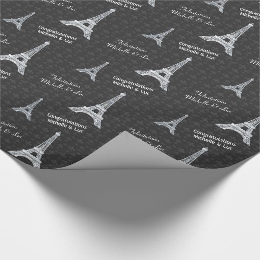 Persoonlijke Eiffeltoren in Parijs op zwart Cadeaupapier (Hoek)