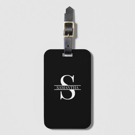 Persoonlijke Elegant Black en White Monogram Naam Bagagelabel (Voorkant (verticaal))