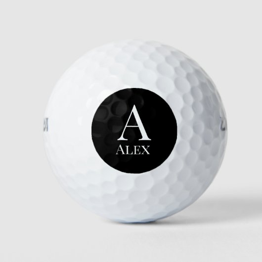 Persoonlijke Elegant Black en White Monogram Naam Golfballen (Voorkant)
