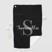 Persoonlijke Elegant Black en White Monogram Naam Golfhanddoek (Insitu)