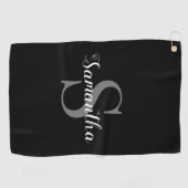 Persoonlijke Elegant Black en White Monogram Naam Golfhanddoek (Horizontaal)