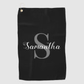 Persoonlijke Elegant Black en White Monogram Naam Golfhanddoek (Voorkant)