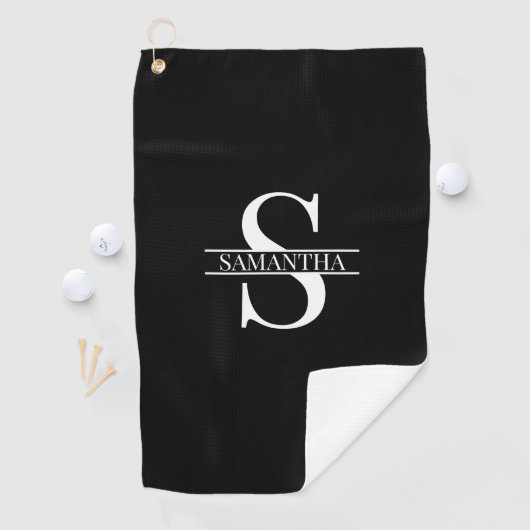 Persoonlijke Elegant Black en White Monogram Naam Golfhanddoek (Insitu)