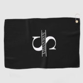 Persoonlijke Elegant Black en White Monogram Naam Golfhanddoek (Horizontaal)