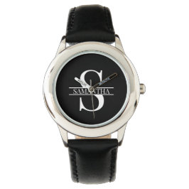 Persoonlijke Elegant Black en White Monogram Naam Horloge