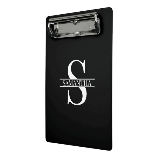 Persoonlijke Elegant Black en White Monogram Naam Mini Klembord (Angled2)