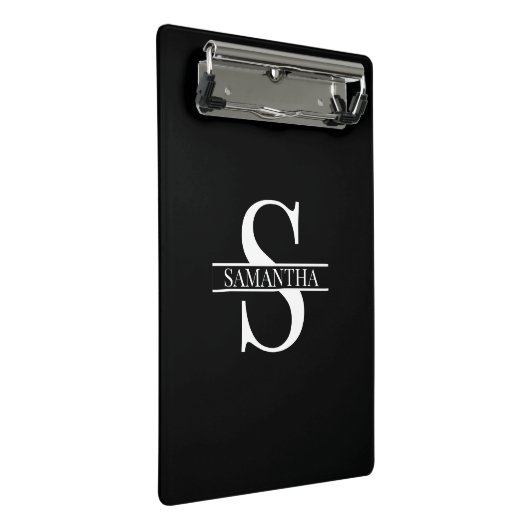 Persoonlijke Elegant Black en White Monogram Naam Mini Klembord (Schuin)