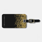Persoonlijke Elegant Black Faux Gold Confetti Bagagelabel (Voorkant horizontaal)