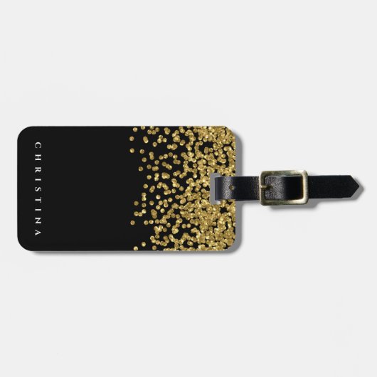 Persoonlijke Elegant Black Faux Gold Confetti Bagagelabel (Voorkant horizontaal)