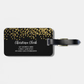 Persoonlijke Elegant Black Faux Gold Confetti Bagagelabel (Achterkant horizontaal)