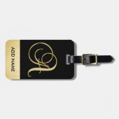 Persoonlijke Elegant Black Gold Monogram Letter A Bagagelabel (Voorkant horizontaal)