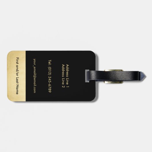 Persoonlijke Elegant Black Gold Monogram Letter A Bagagelabel (Achterkant horizontaal)