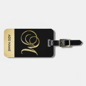 Persoonlijke Elegant Black Gold Monogram Letter M Bagagelabel (Voorkant horizontaal)
