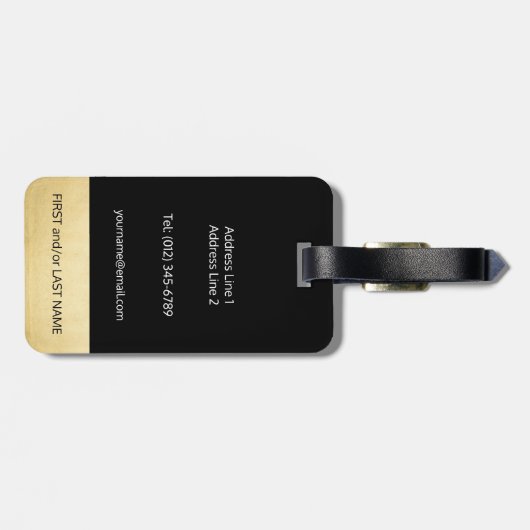 Persoonlijke Elegant Black Gold Monogram Letter M Bagagelabel (Achterkant horizontaal)