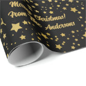 Persoonlijke Elegant Black Gold Stars Kerstmis Cadeaupapier (Rol Hoek)