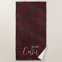 Persoonlijke Elegant Dark Red Leopard Strandlaken