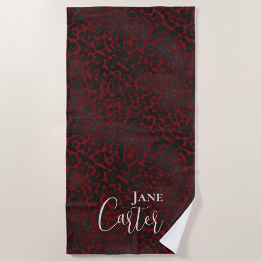 Persoonlijke Elegant Dark Red Leopard Strandlaken (Voorkant)