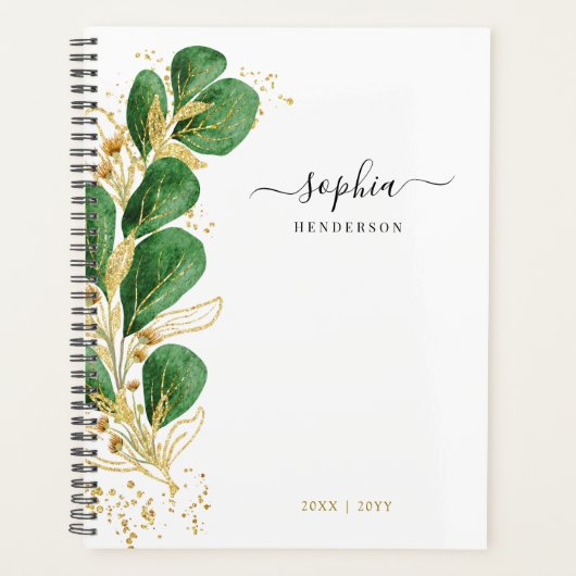 Persoonlijke Elegant Emerald Green Gold Eucalyptus Planner (Voorkant)