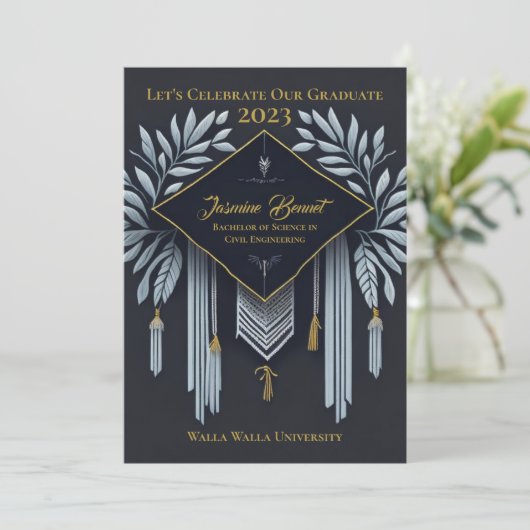 Persoonlijke Elegant Graduation Party Celebration Kaart (Staand voorkant)