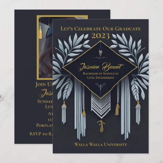 Persoonlijke Elegant Graduation Party Celebration Kaart (Voorkant / Achterkant)