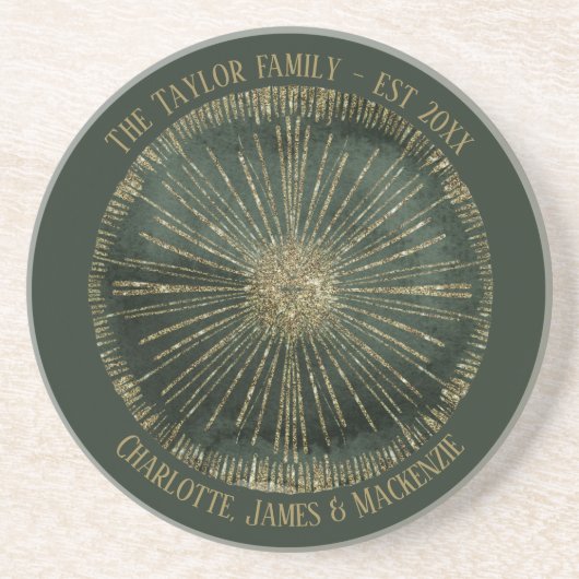 Persoonlijke Elegant Green Gold Tribal Zandsteen Onderzetter (Voorkant)