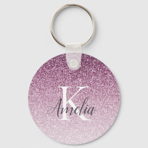 Persoonlijke Elegant Paars Glitter Monogram Naam Sleutelhanger