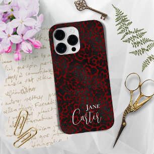 Persoonlijke Elegant Red Black Leopard Case-Mate iPhone 14 Pro Max Hoesje
