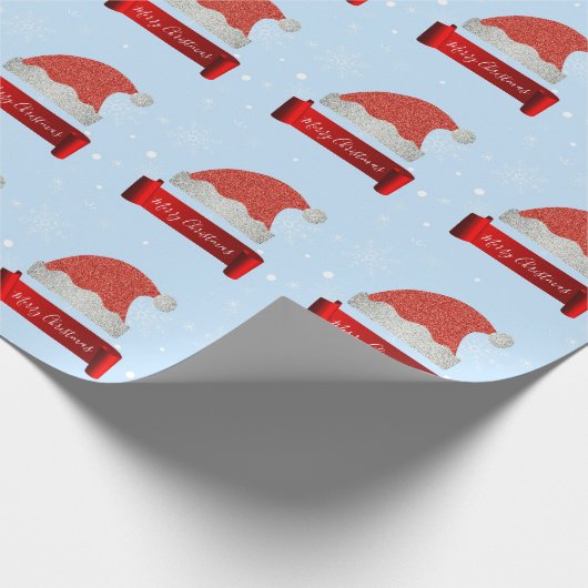 Persoonlijke Elegant Red Glitter Santa Hat Cadeaupapier (Hoek)