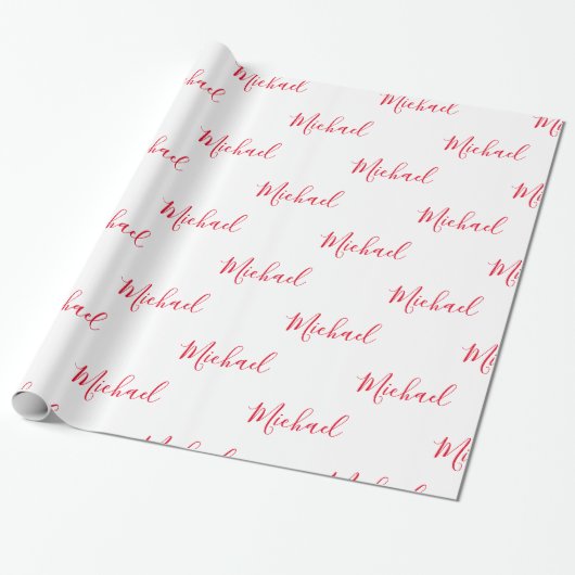Persoonlijke Elegant Script Name Red Cadeaupapier (Uitgerold)