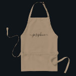 Persoonlijke elegant scriptnaam khaki standaard schort<br><div class="desc">Een botanische, sappige werkplaats ontvangen? Wat dacht je van een kookklasse? Geef gepersonaliseerde khaki pagina's voor uw gasten met een elegant type van doopvontmanuscript uit dat hen zeker zal bevallen. Heb het over deze verfijnde weg. Tip: als u de lange spoelbeurten aan het einde wilt houden, houdt u de kleine...</div>