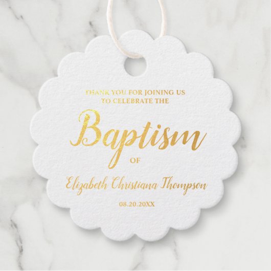 Persoonlijke elegante Baby naam Baptisme Dank je F Bedankjes Labels (Voorkant)