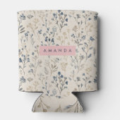 Persoonlijke Elegante Blauwe & Beige Wilde Bloem Blikjeskoeler (Achterkant)