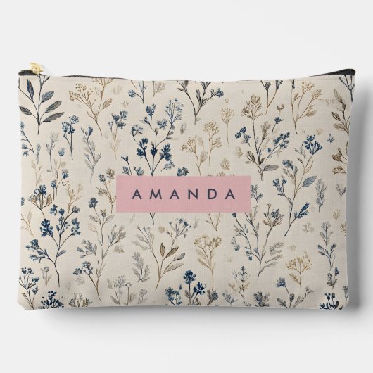 Persoonlijke Elegante Blauwe & Beige Wilde Bloem Etui (Voorkant)