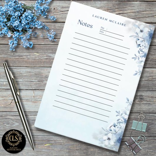 Persoonlijke Elegante Blauwe Bloemen Post-It® Noti Notes