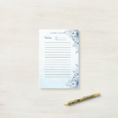 Persoonlijke Elegante Blauwe Bloemen Post-It® Noti Notes (Op bureau)