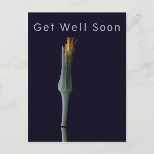 Persoonlijke Elegante Bloem op Zwarte 'Get Well' Briefkaart (Voorkant)