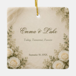 Persoonlijke Elegante Bloemige Trouwornament Keramisch Ornament